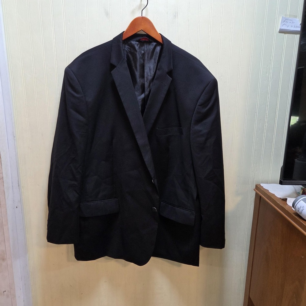 Linea Uomo Suit Jacket Blazer Mens 56 Black 100% Wool 2 Button Notch Lapel